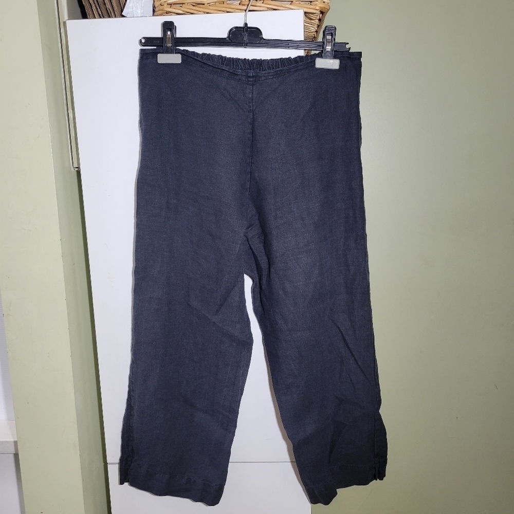 Bryn Walker elastic waist high rise wide leg linen pants  black medium
